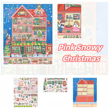 Christmas Streetscape 3D Sticker | 4 Cute Miniature Scenes