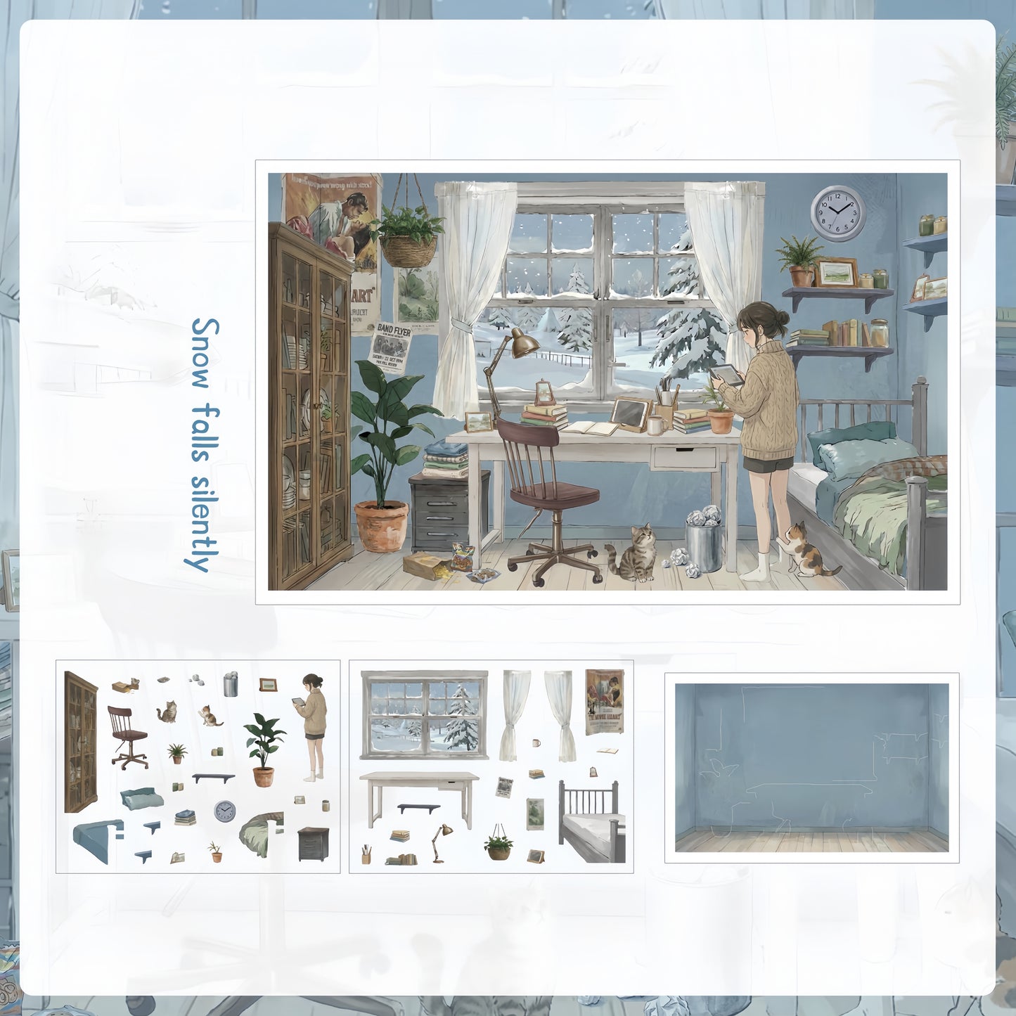 Floating Light Atlas 3D Sticker | 4 Cute Miniature Scenes