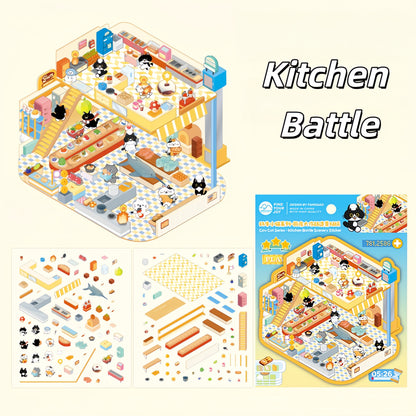 Cow Cat‘s Fun Daily 3D Sticker | 4 Cute Miniature Scenes