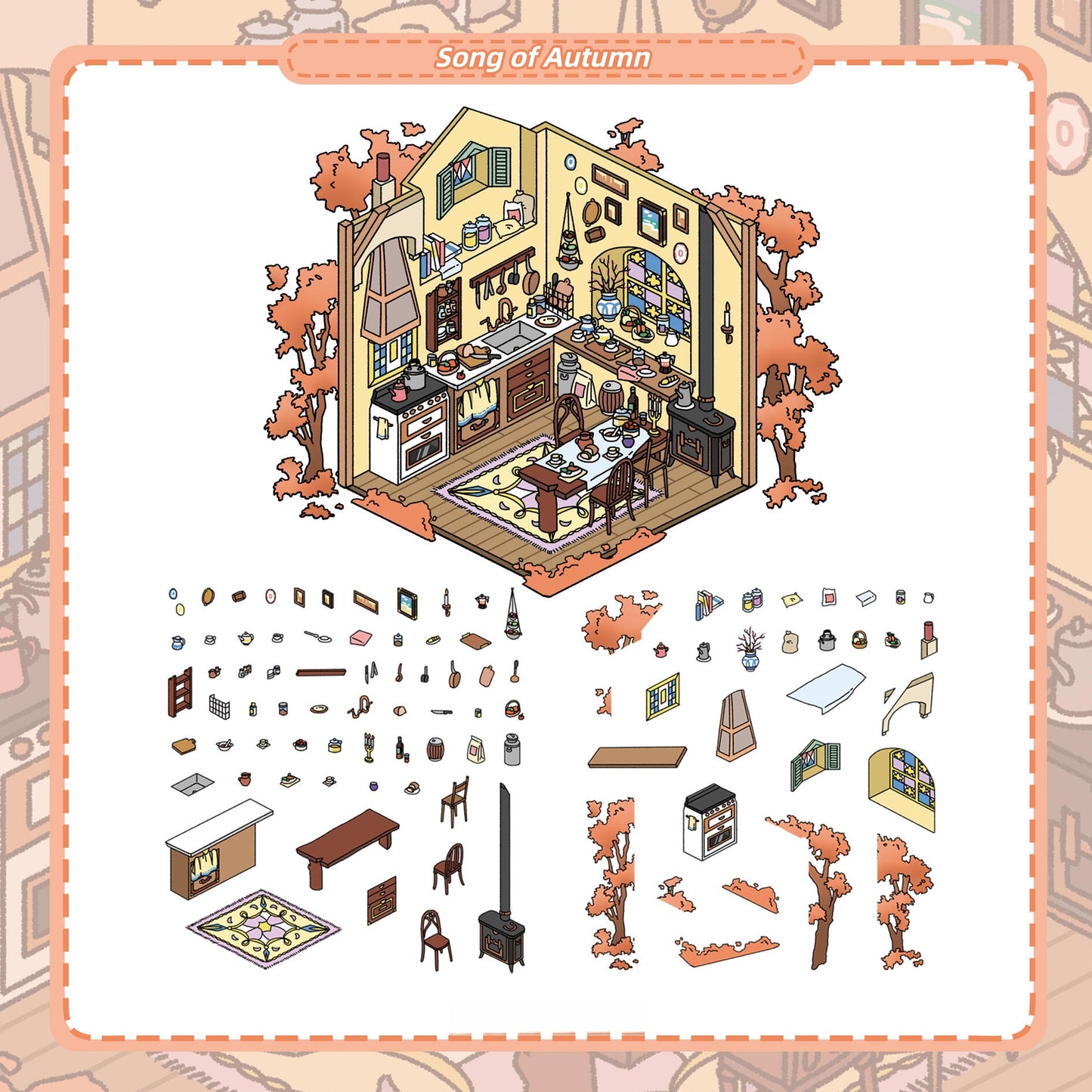 Four Seasons Song 3D Sticker | 4 Cute Miniature Scenes