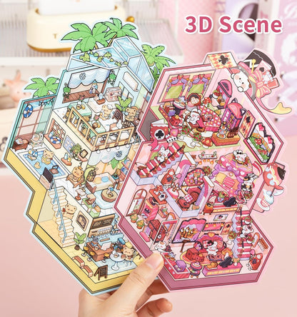 Furry Realms 3D Sticker | 4 Cute Miniature Scenes