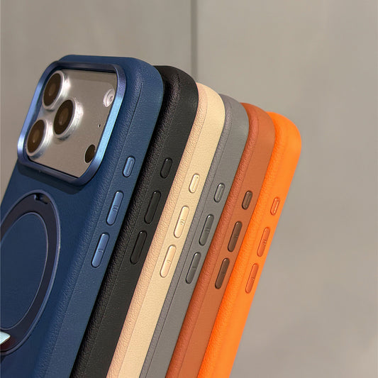 Solid-colored Leather Rotating Stand Acrylic Phone Case