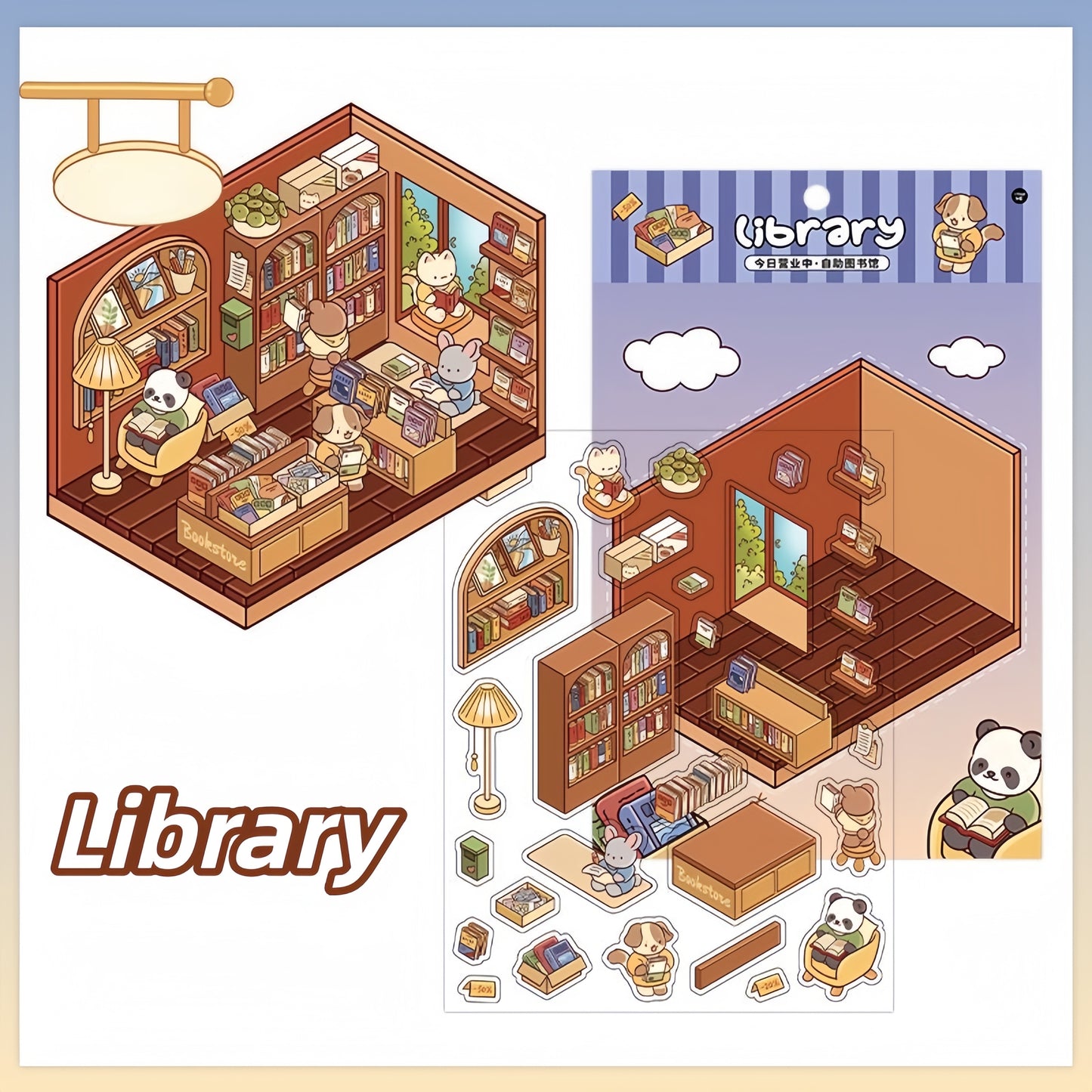 Paw's Shop 3D Sticker | 4 Cute Miniature Scenes