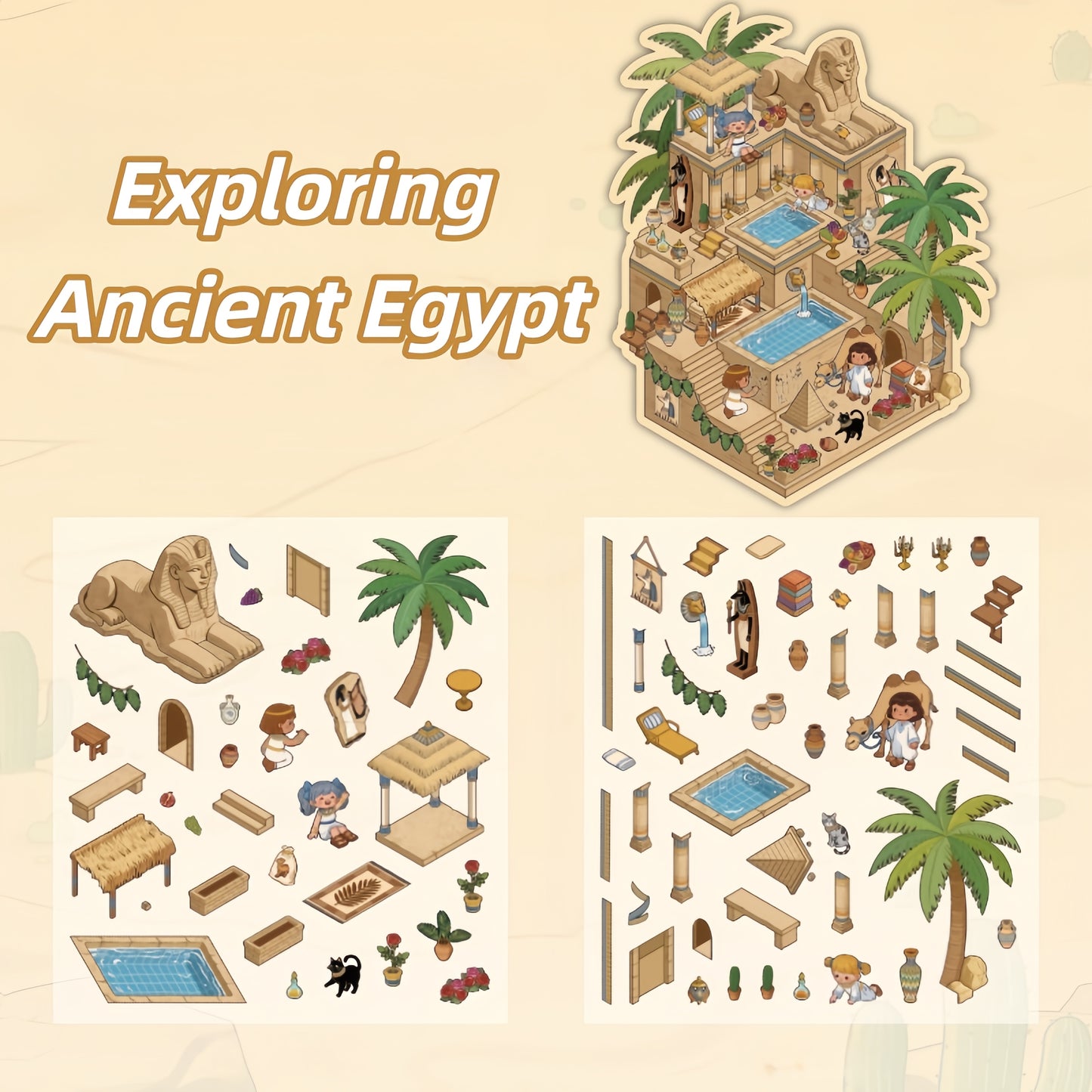 Time Travel 3D Sticker | 4 Cute Miniature Scenes