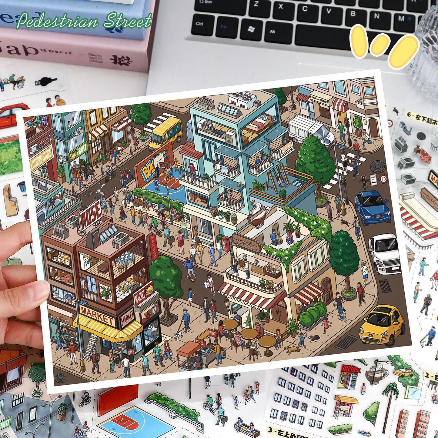 Streetscape 3D Sticker | 2 Cute Miniature Scenes