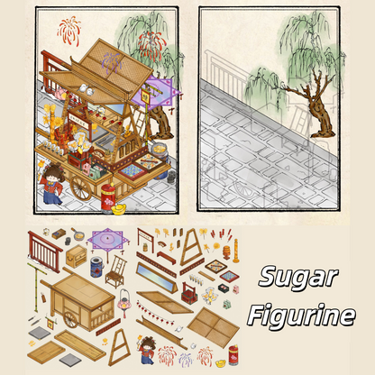 Traditional Chinese Folk Arts 3D Sticker | 4 Cute Miniature Scenes
