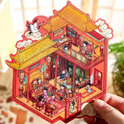Ancient Court Life 3D Sticker | 2 Cute Miniature Scenes