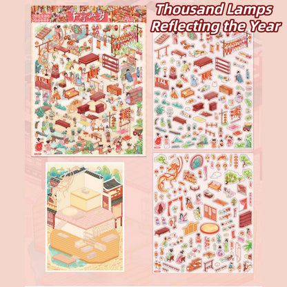 Happy New Year 3D Sticker | 4 Cute Miniature Scenes