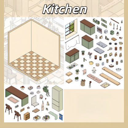 Comfortable Home 3D Sticker | 3 Cute Miniature Scenes