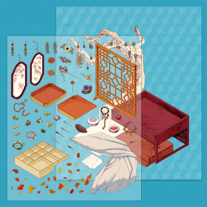 Oriental Vanity 3D Sticker | 4 Cute Scenes