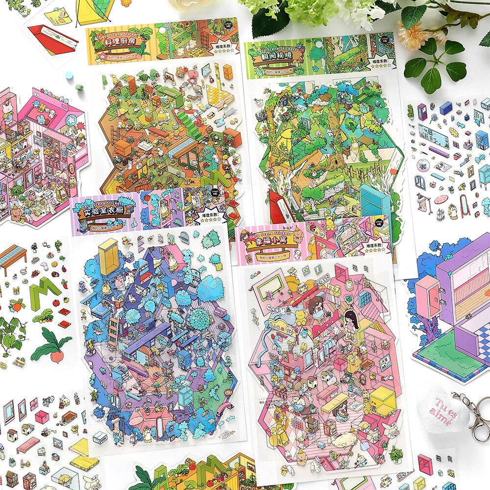 My Home 3D Sticker | 4 Cute Miniature Scenes