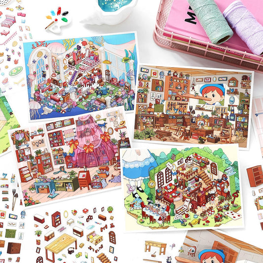 Whimsical Rooms 3D Sticker | 4 Cute Miniature Scenes