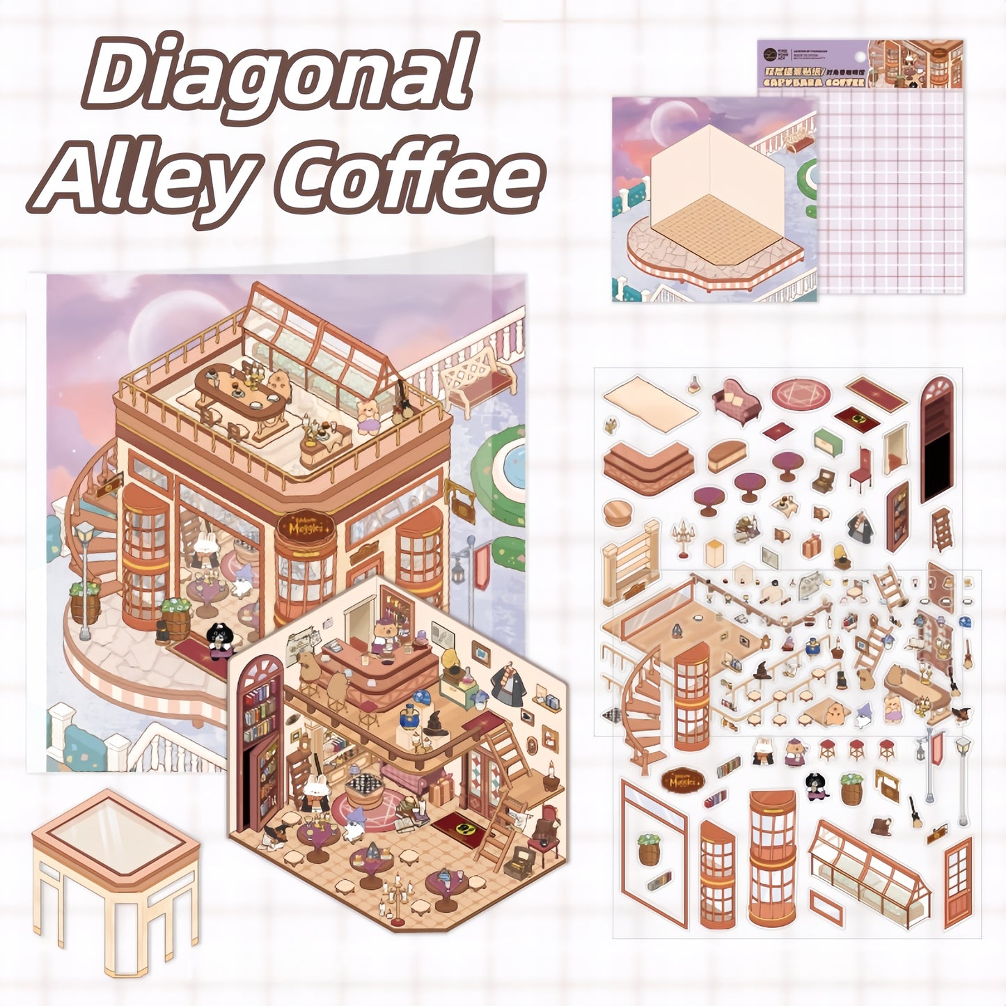Capybara Cafe 3D Sticker | 4 Cute Miniature Scenes