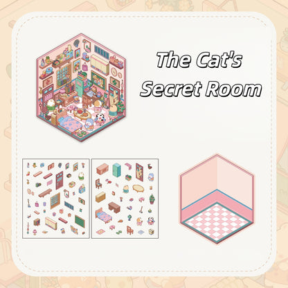 The Cat's Secret Room 3D Sticker | 4 Cute Miniature Scenes
