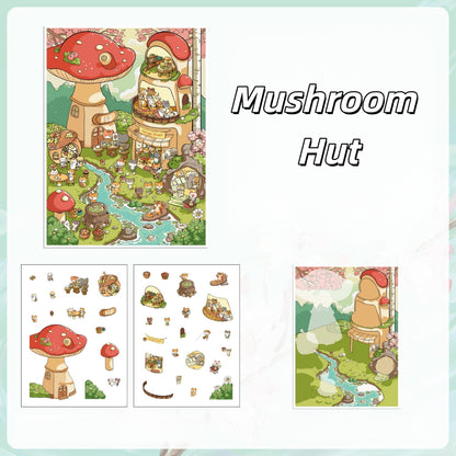 Paw's Town 3D Sticker | 4 Cute Miniature Scenes