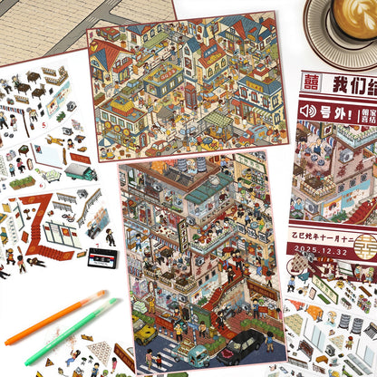 Town Street View 3D Sticker | 4 Cute Miniature Scenes