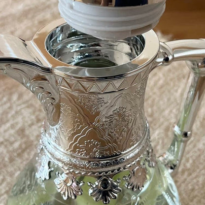 Vintage Carved Embossed Glass Water Pitcher