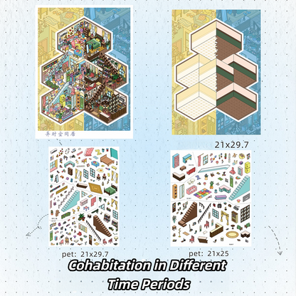 Fantasy Apartments 3D Sticker | 4 Cute Miniature Scenes