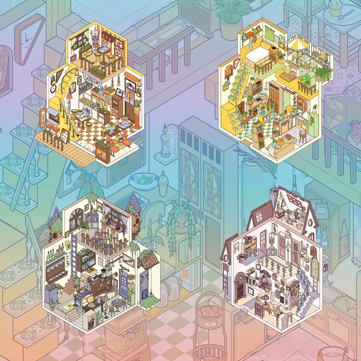 Simulation Management 3D Sticker | 4 Cute Miniature Scenes