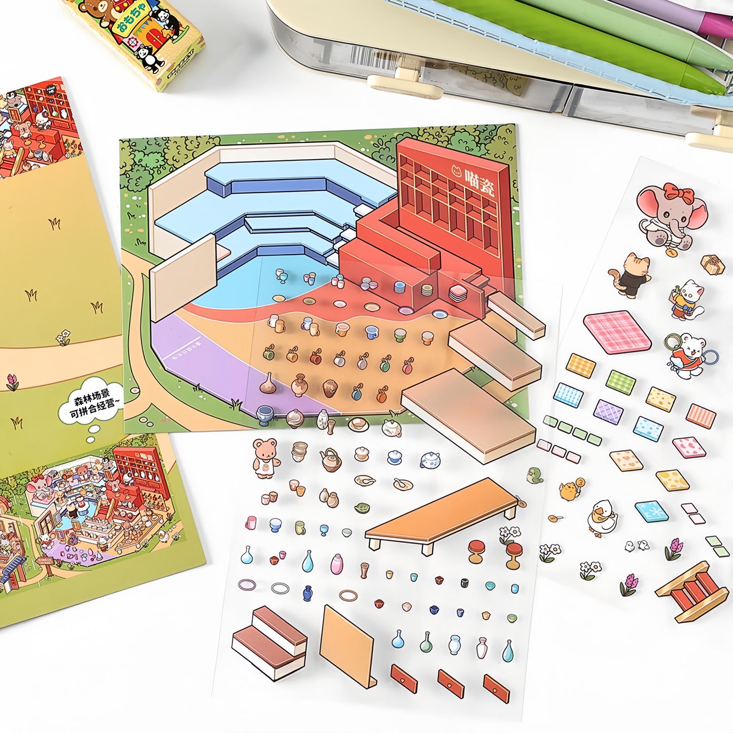 Simulation Management 3D Sticker | 4 Cute Miniature Scenes