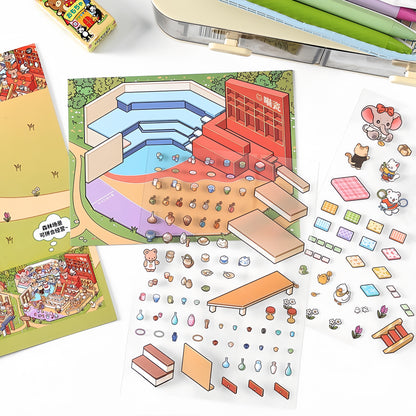 Simulation Management 3D Sticker | 4 Cute Miniature Scenes