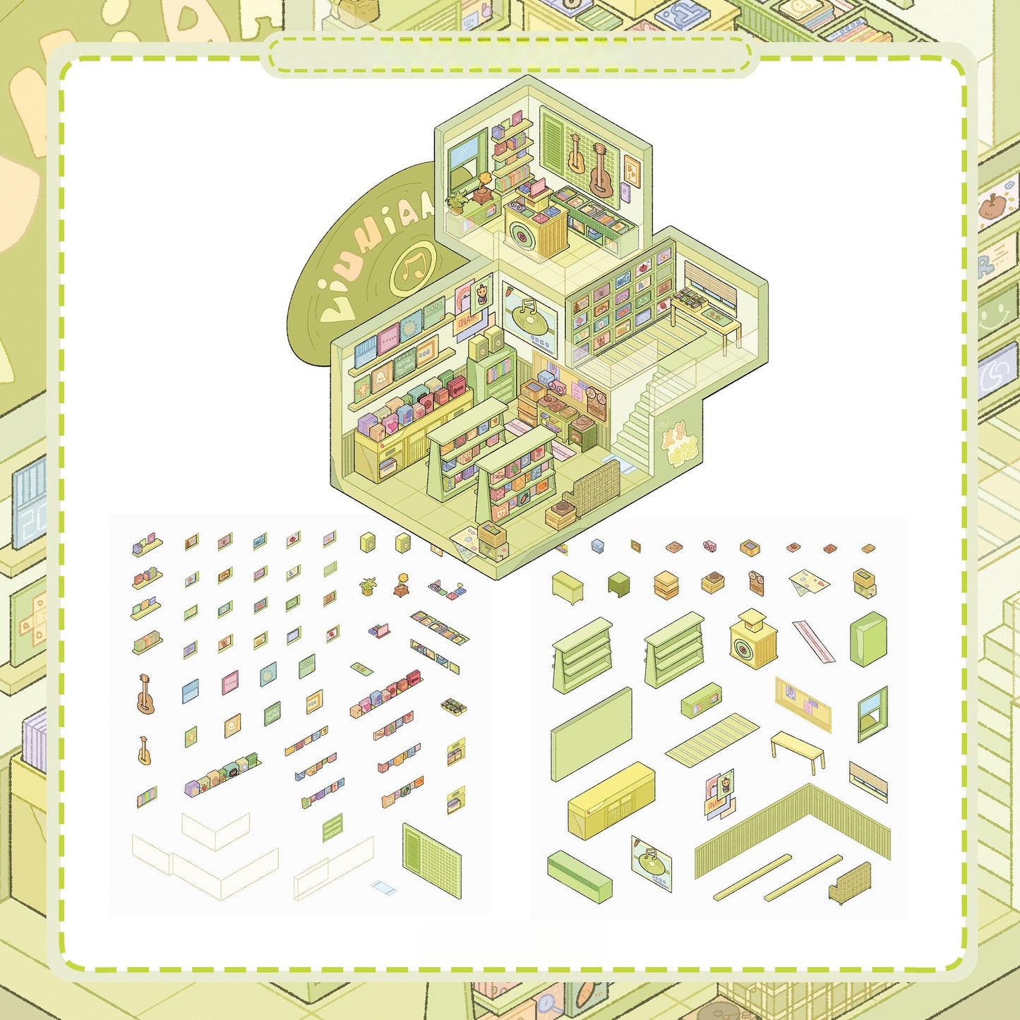 Retro Shop 3D Sticker | 3 Cute Miniature Scenes