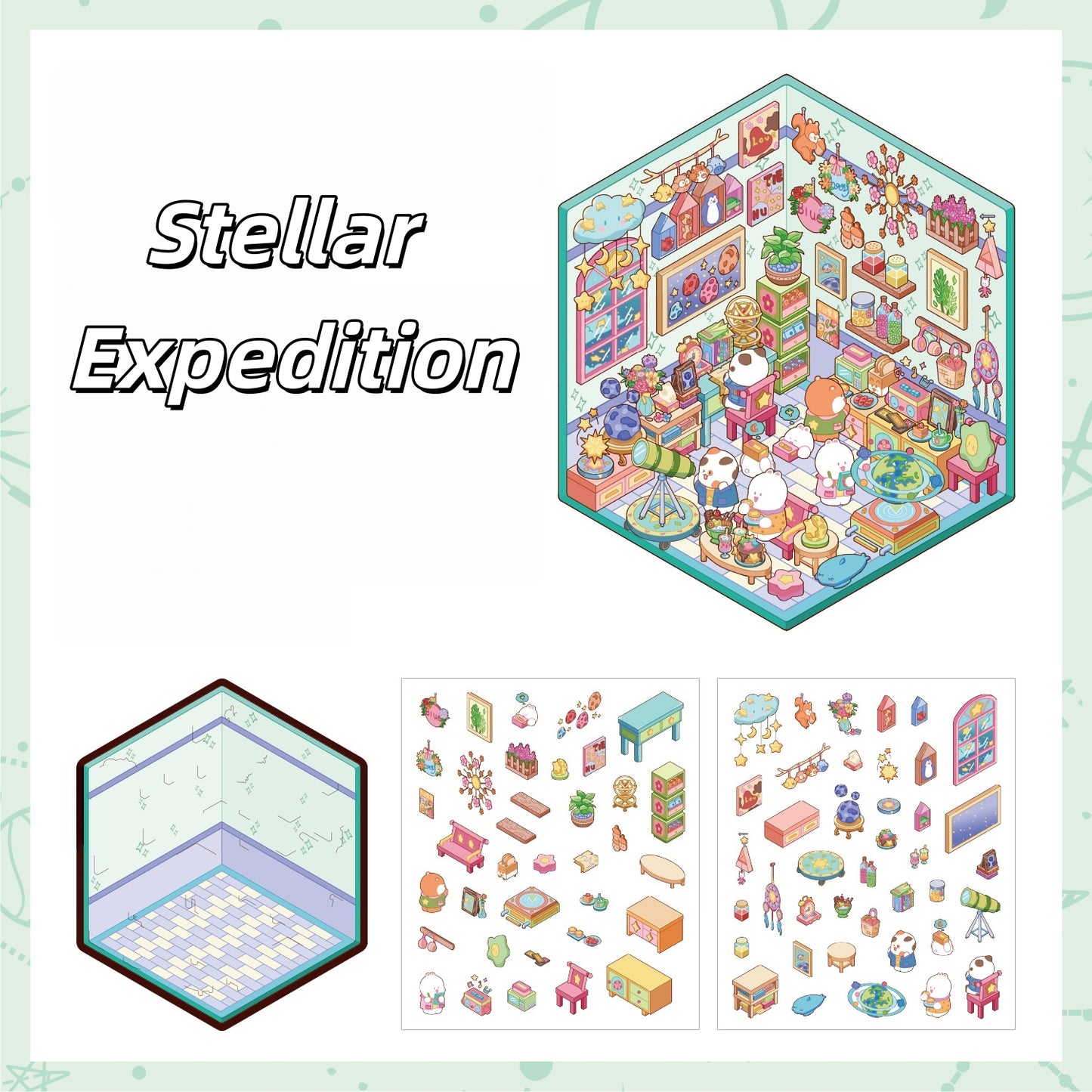 Explorer’s Atlas 3D Sticker | 4 Cute Miniature Scenes