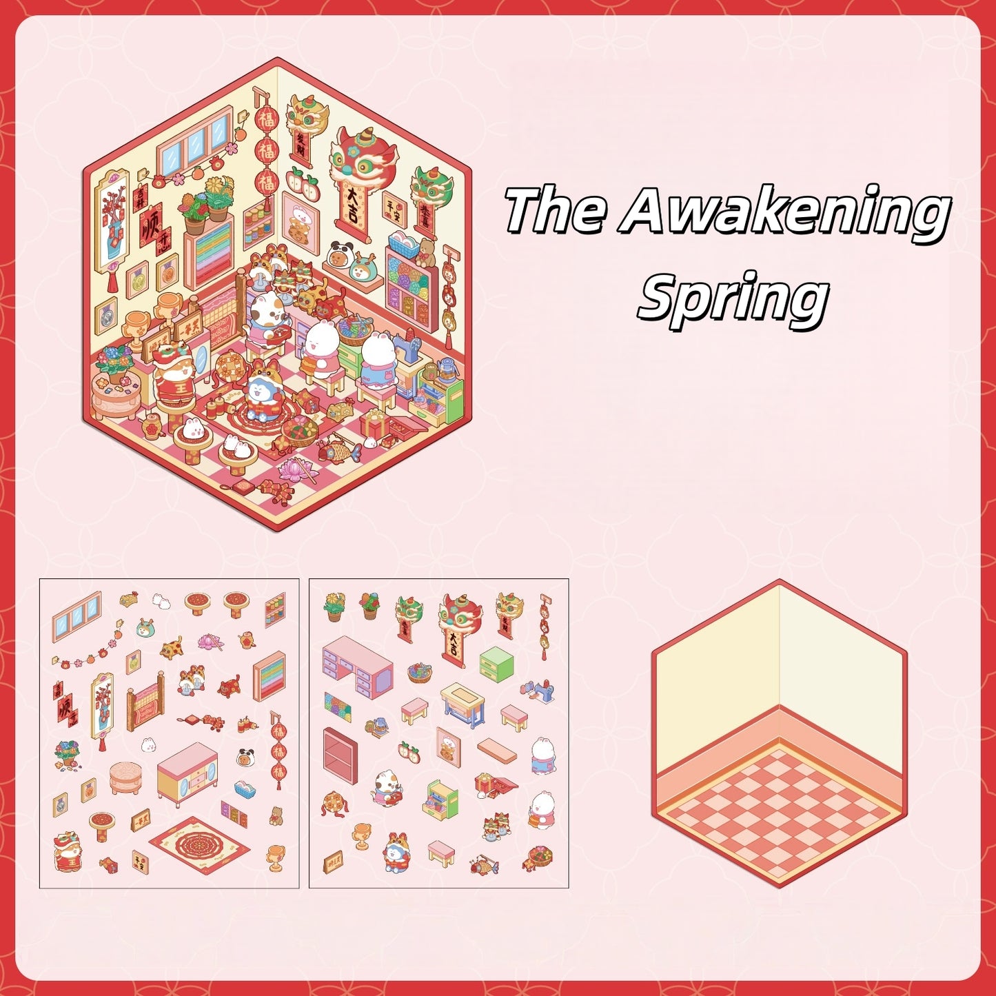 Happy New Year 3D Sticker | 4 Cute Miniature Scenes