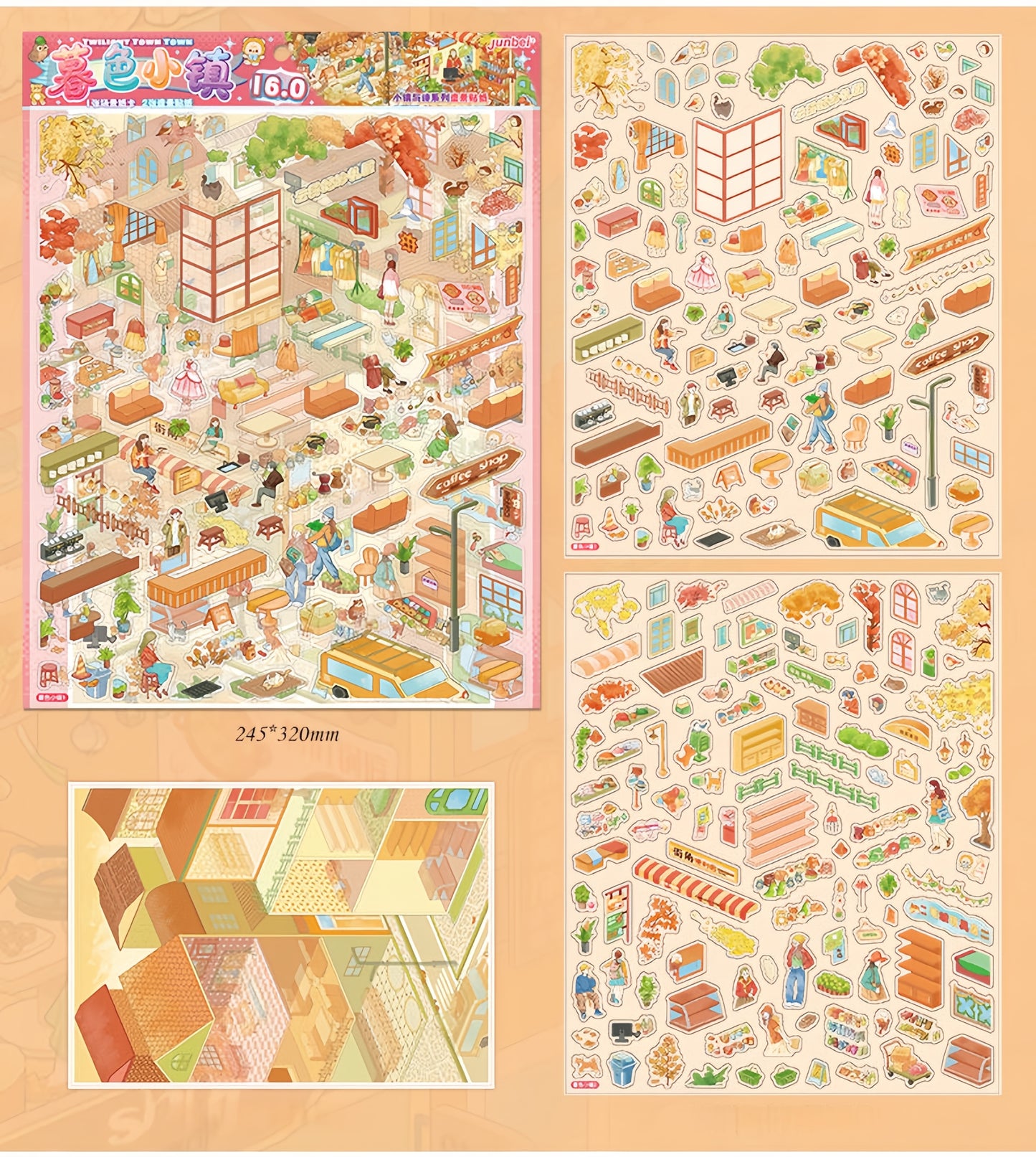 Town Street View 3D Sticker | 4 Cute Miniature Scenes