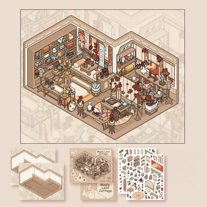 Cozy Little Rooms 3D Sticker | 4 Cute Miniature Scenes