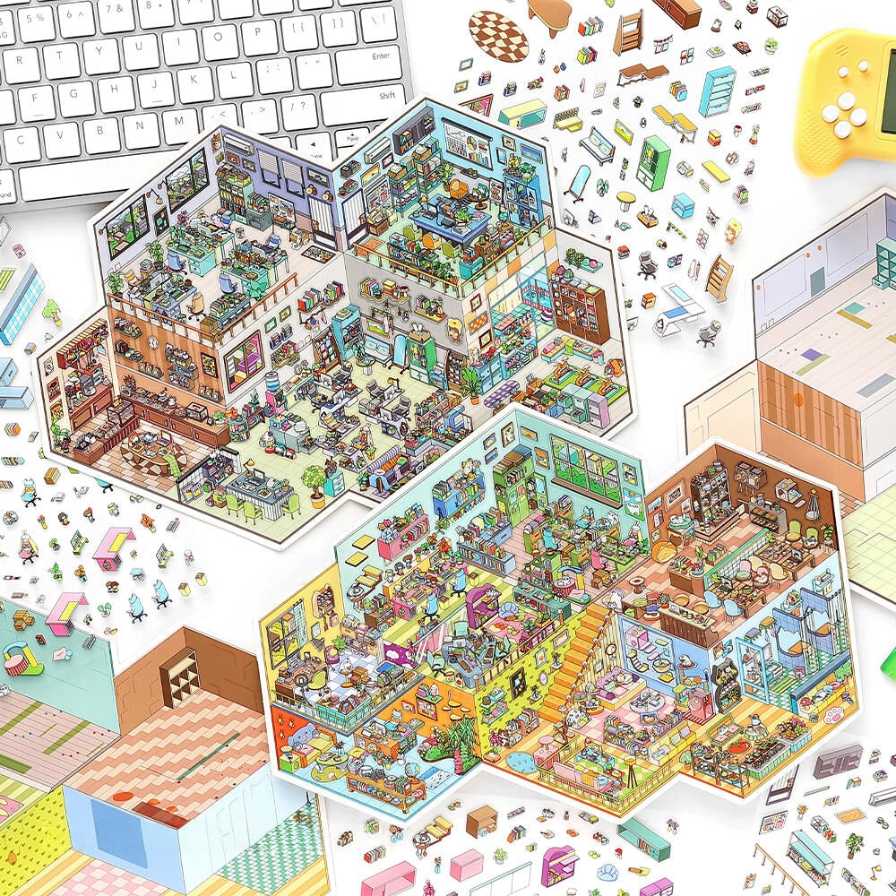 Work Routine 3D Sticker | 2 Cute Miniature Scenes