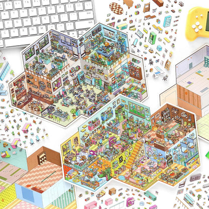 Work Routine 3D Sticker | 2 Cute Miniature Scenes