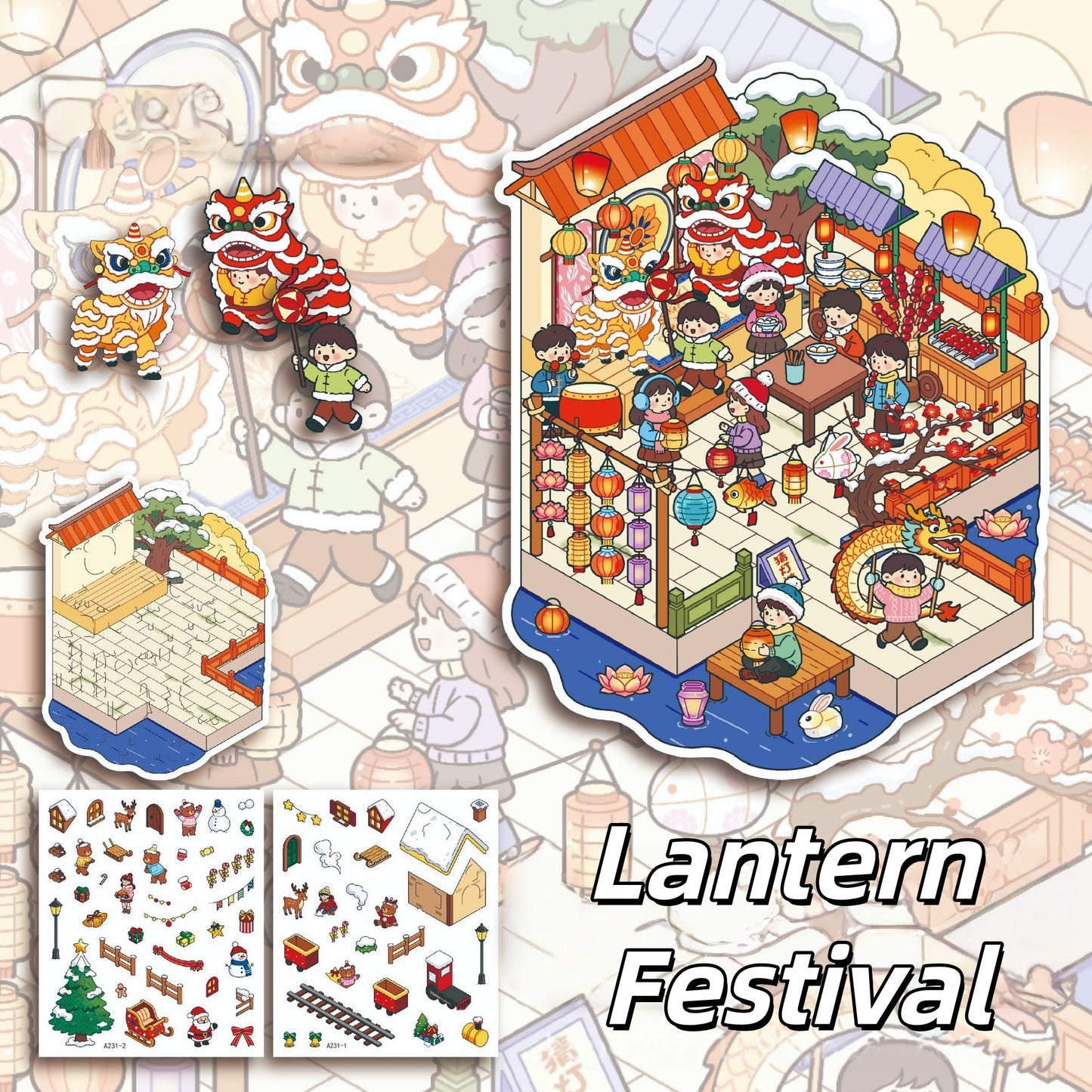 Celebrate the Festival 3D Sticker | 4 Cute Miniature Scenes