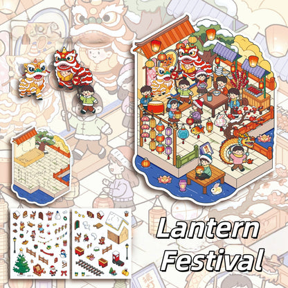 Celebrate the Festival 3D Sticker | 4 Cute Miniature Scenes