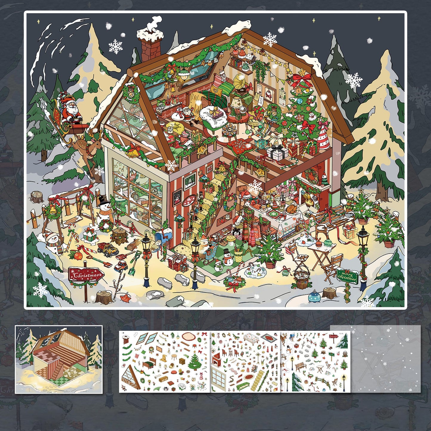 Christmas Cottage 3D Sticker | 3 Cute Miniature Scenes