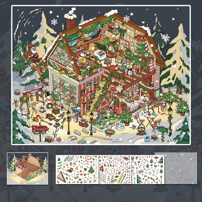 Christmas Cottage 3D Sticker | 3 Cute Miniature Scenes