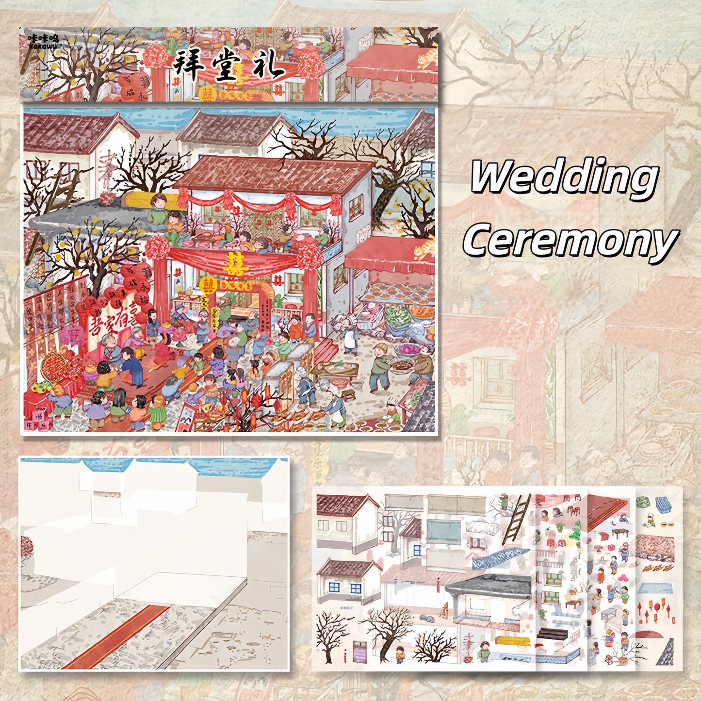 80s Wedding 3D Sticker | 4 Cute Miniature Scenes