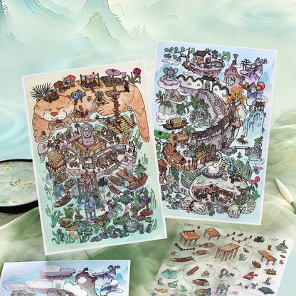 Mystic Isle 3D Sticker | 2 Cute Miniature Scenes