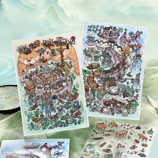 Mystic Isle 3D Sticker | 2 Cute Miniature Scenes