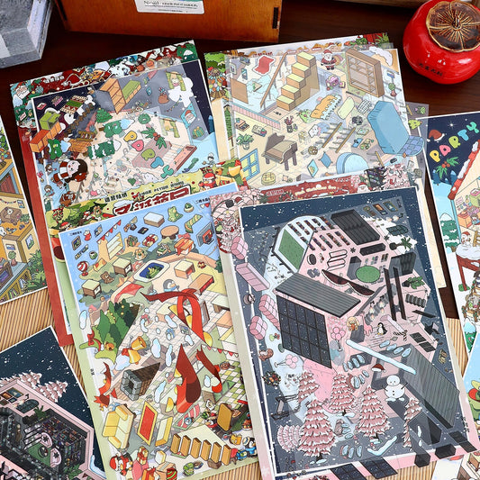 Merry Christmas 3D Sticker | 4 Cute Miniature Scenes