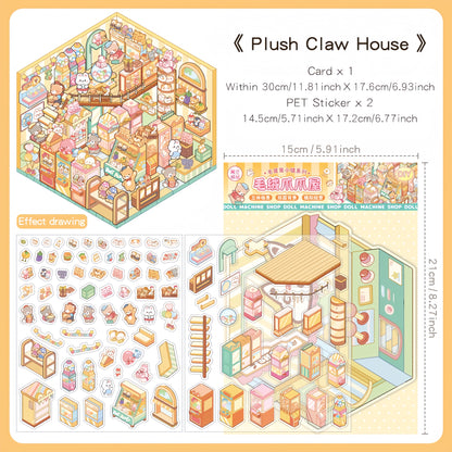 Paw Shops 3D Sticker | 4 Cute Miniature Scenes