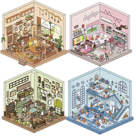 Life Party 3D Sticker Scenes | 4 Cute Miniature Sticker