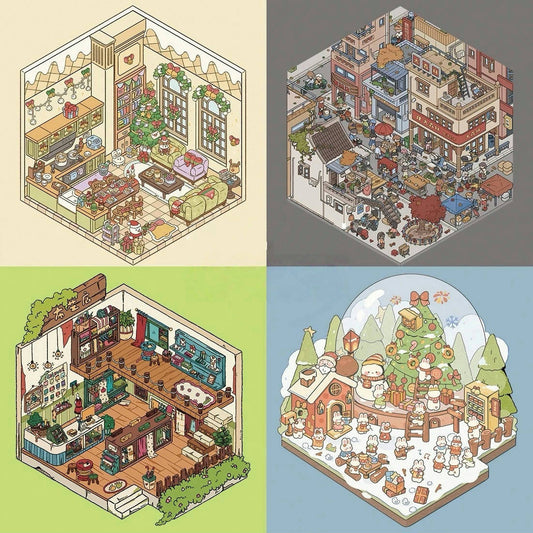 Pocket Hill Town 3D Sticker | 4 Cute Miniature Sticker
