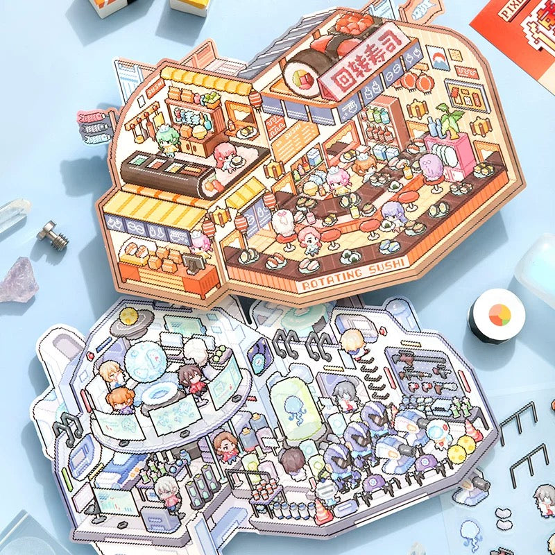 Pixel Adventures 3D Sticker | 2 Cute Miniature Scenes