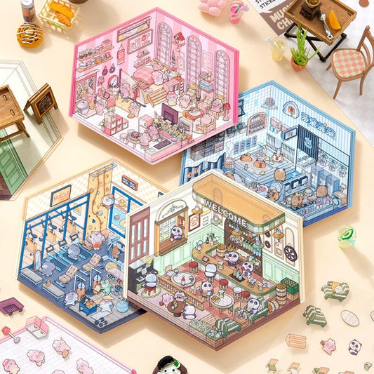 Daily Delights 3D Sticker | 4 Cute Miniature Scenes