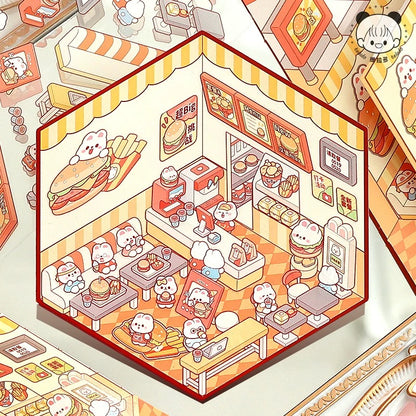 Bunny’s Dreamy Village 3D Sticker | 4 Cute Miniature Scenes
