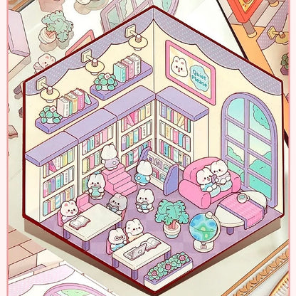 Bunny’s Dreamy Village 3D Sticker | 4 Cute Miniature Scenes