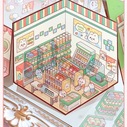 Bunny’s Dreamy Village 3D Sticker | 4 Cute Miniature Scenes