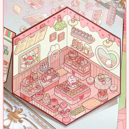 Bunny’s Dreamy Village 3D Sticker | 4 Cute Miniature Scenes