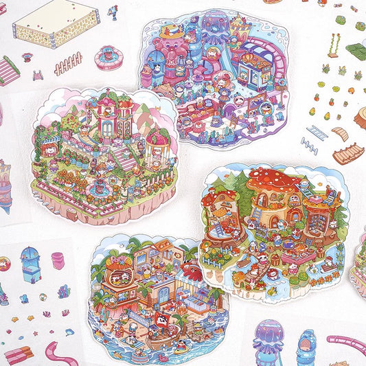 Mystic Meowlands 3D Sticker | 4 Cute Miniature Scenes